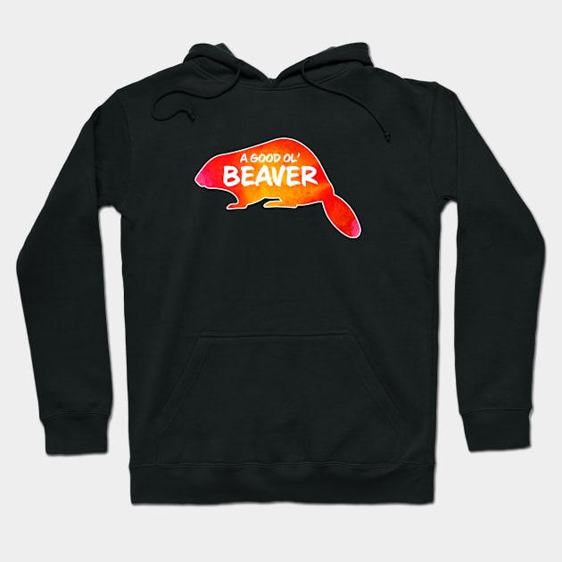 Beaver Critter - Watercolor Background Hoodie by Wright Art